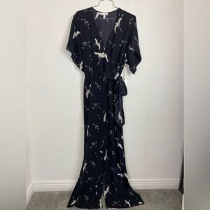 Black Floral Wrap Jumpsuit